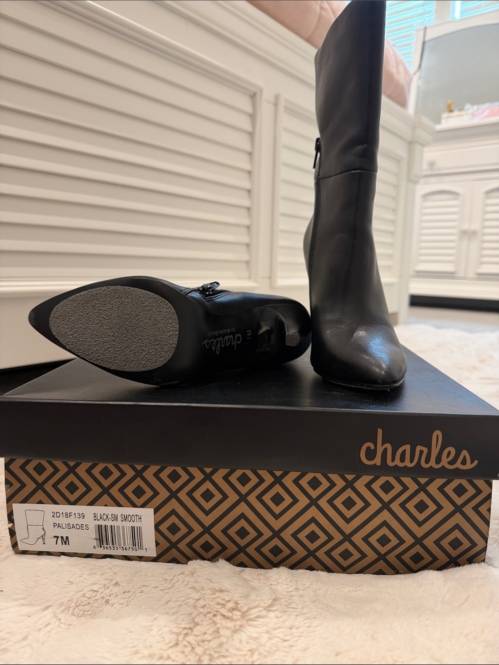 Charlies Black Knee-High Pointed Toe Heeled Boots